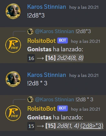 Cómo usar dados simples y complejos en Discord con RolsitoBot.