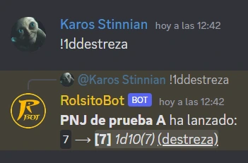 Tirada de destreza en Discord con RolsitoBot