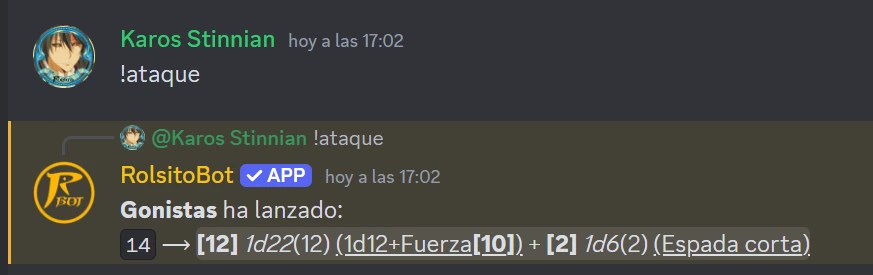 Cómo calcular el ataque y la defensa en Discord con RolsitoBot