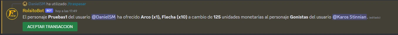 Realizando transacciones de objetos en Discord con RolsitoBot