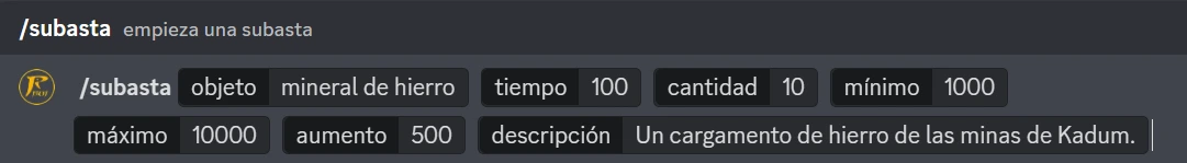 Subasta de objetos en Discord con RolsitoBot