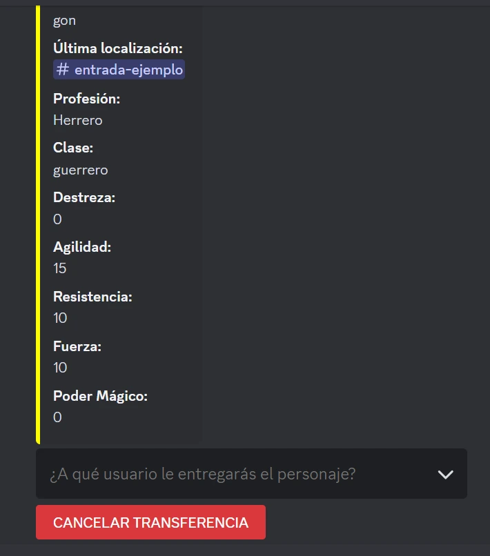 Transferiendo personaje.