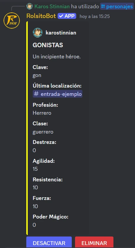 Ficha de personaje en Discord con RolsitoBot