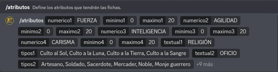 Atributos del personaje.